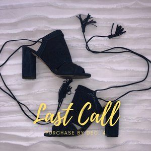 Lace Up Suede Mule Heel - Navy Blue